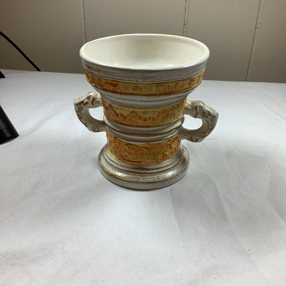 German Style Ceramic Beer Stein Handle Scrollwork Decor
